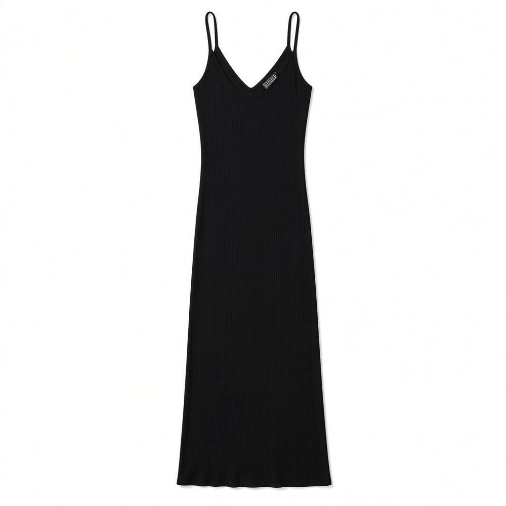 Vintage 90s Ghost London Black Viscose Crepe V Neck Maxi Slip Dress